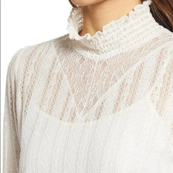 HALOGEN Lace Mock Neck Long Sleeve Blouse Top Size Medium Ivory NWT Pullover - Picture 1 of 6